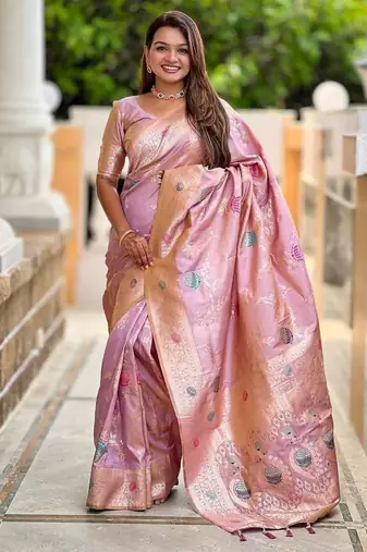 Lavender Color zari weaving Work Silk Saree