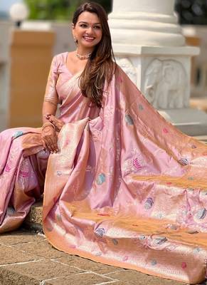 Lavender Color zari weaving Work art silk saree 2