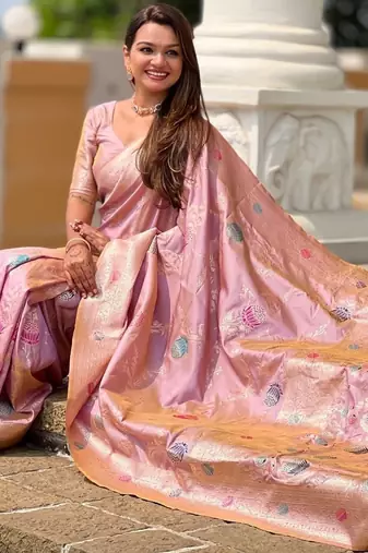 Lavender Color zari weaving Work art silk saree