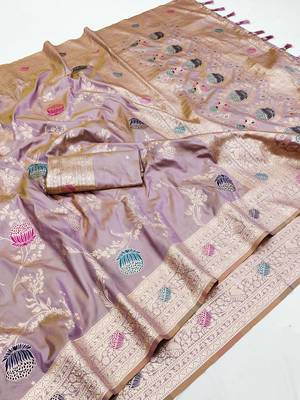 Lavender Color zari weaving Work art silk saree 3
