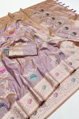 Lavender Color zari weaving Work art silk saree