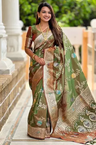 Mehndi Green Color zari weaving Work Silk Saree