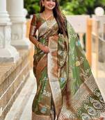 Mehndi Green Zari Weaving Work Art Silk Saree