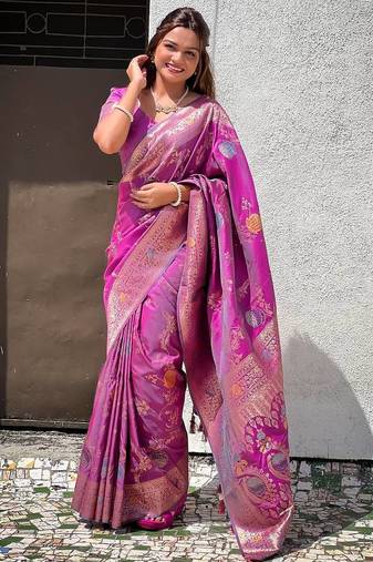 Magenta Color zari weaving Work Silk Saree