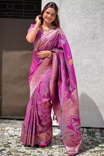 Magenta Color zari weaving Work Silk Saree