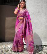 Magenta Color zari weaving Work art silk saree