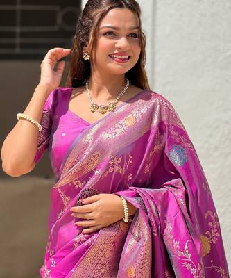 Magenta Color zari weaving Work art silk saree 2