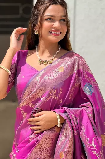 Magenta Color zari weaving Work art silk saree