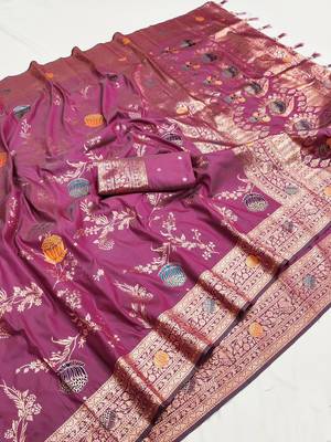 Magenta Color zari weaving Work art silk saree 3