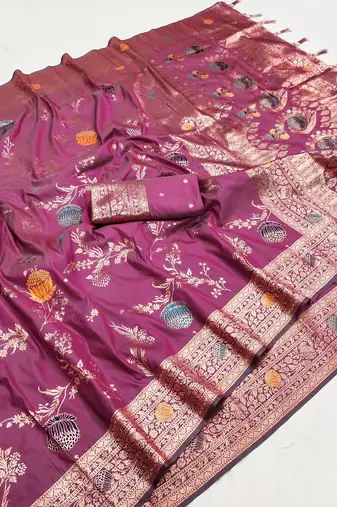 Magenta Color zari weaving Work art silk saree
