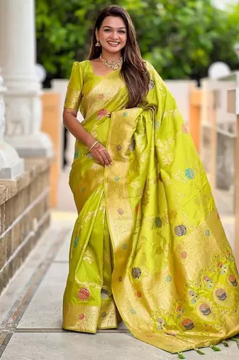 Parrot Green Color zari weaving Work Silk Saree