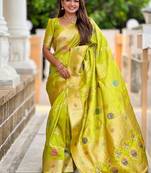 Parrot Green Zari Weaving Work Art Silk Saree