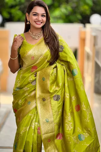 Parrot Green Color zari weaving Work art silk saree