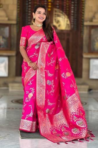 Pink Color zari weaving Work Silk Saree