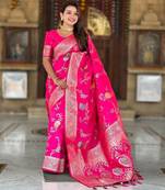 Pink Zari Weaving Work Art Silk Saree