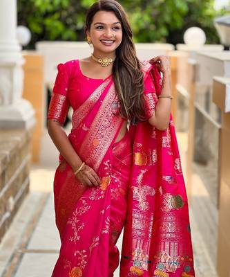 Pink Color zari weaving Work art silk saree 2