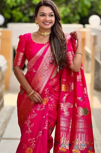 Pink Color zari weaving Work art silk saree