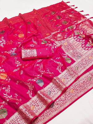 Pink Color zari weaving Work art silk saree 3