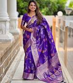 Purple Zari Weaving Work Art Silk Saree