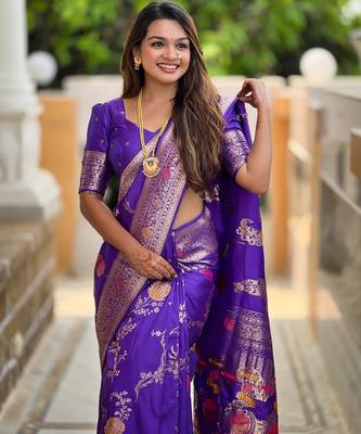 Purple Color zari weaving Work art silk saree 2