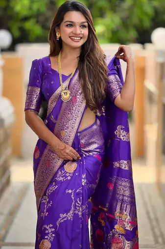 Purple Color zari weaving Work art silk saree