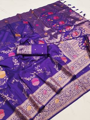 Purple Color zari weaving Work art silk saree 3