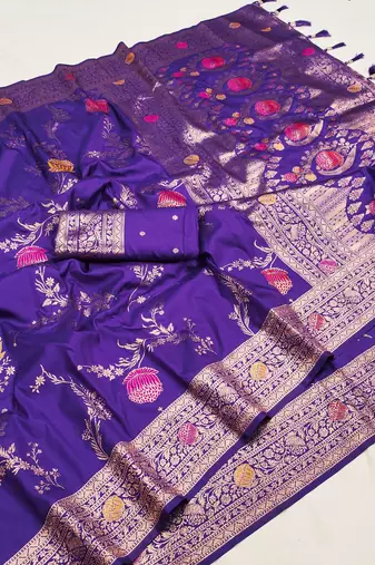 Purple Color zari weaving Work art silk saree