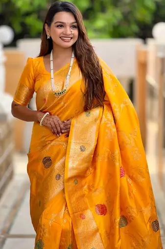 Yellow Color zari weaving Work art silk saree