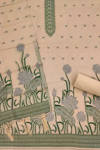 Chiku muga cotton with jamdani weaving work suit