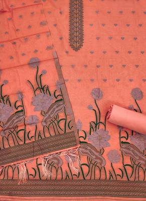 Peach muga cotton with jamdani weaving work suit 4