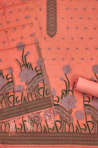 Peach muga cotton with jamdani weaving work suit