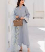 Light blue chanderi silk heavy thread embroidery on sleeve and dupatta kurta pant set