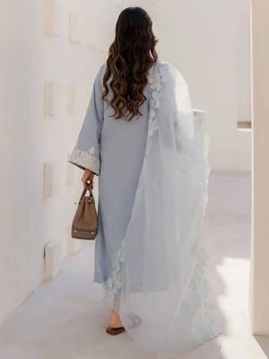 Light blue chanderi silk heavy thread embroidery on sleeve and dupatta kurta pant set 3