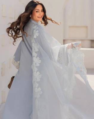 Light blue chanderi silk heavy thread embroidery on sleeve and dupatta kurta pant set 5