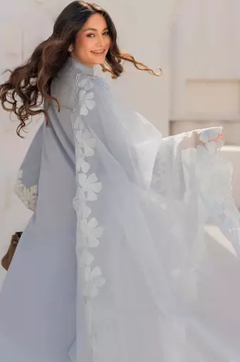 Light blue chanderi silk heavy thread embroidery on sleeve and dupatta kurta pant set