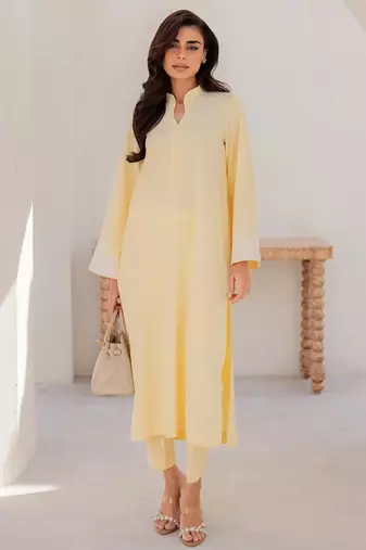 Yellow chanderi silk heavy thread embroidery on sleeve and dupatta kurta pant set