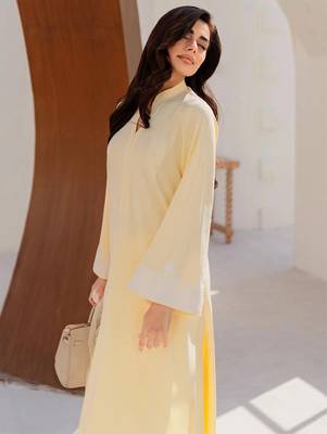 Yellow chanderi silk heavy thread embroidery on sleeve and dupatta kurta pant set 4