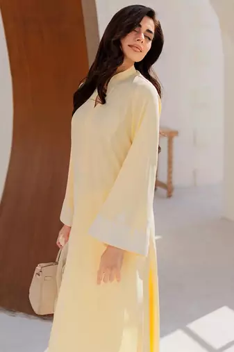Yellow chanderi silk heavy thread embroidery on sleeve and dupatta kurta pant set