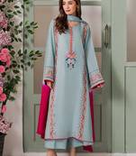 Light blue french crepe heavy thread embroidery with mirror work kurta pant set