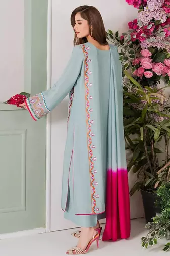 Light blue french crepe heavy thread embroidery with mirror work kurta pant set