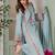 Light blue french crepe heavy thread embroidery with mirror work kurta pant set