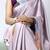 Silver color all over printed as image design work japan satin saree with unstitched blouse