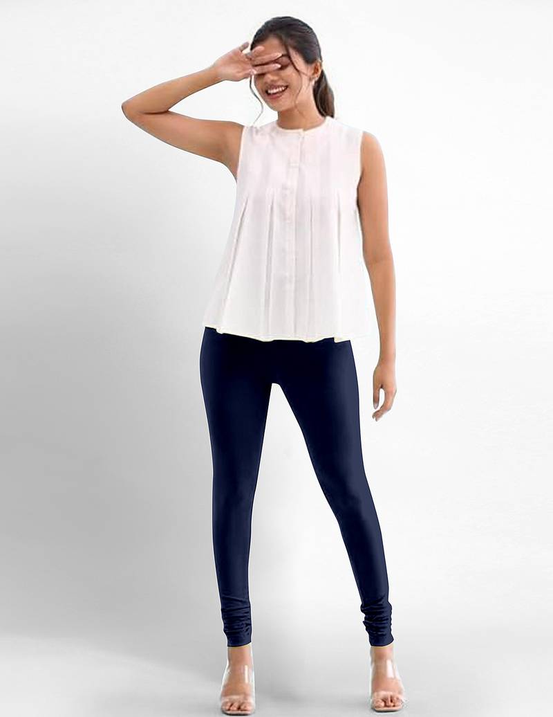 Navyblue super combed cotton elastane stretch churidar length leggings with ultrasoft waistband
