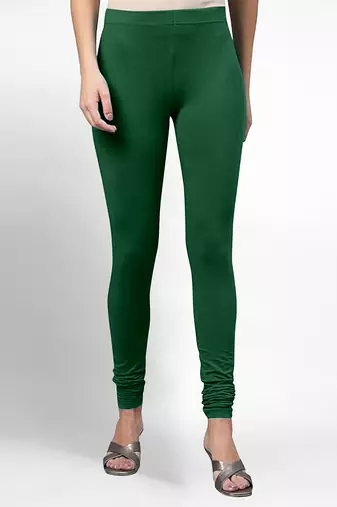 Darkgreen super combed cotton elastane stretch churidar length leggings with ultrasoft waistband