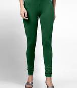 Darkgreen super combed cotton elastane stretch churidar length leggings with ultrasoft waistband