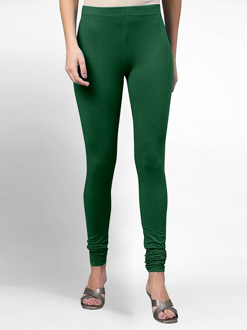 Darkgreen super combed cotton elastane stretch churidar length leggings with ultrasoft waistband