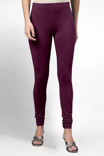 Purple super combed cotton elastane stretch churidar length leggings with ultrasoft waistband