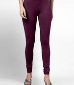 Purple super combed cotton elastane stretch churidar length leggings with ultrasoft waistband