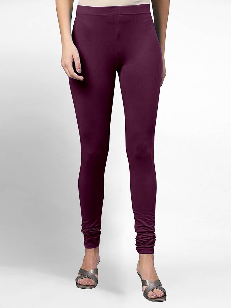 Purple super combed cotton elastane stretch churidar length leggings with ultrasoft waistband