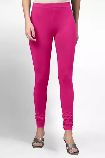 Pink super combed cotton elastane stretch churidar length leggings with ultrasoft waistband